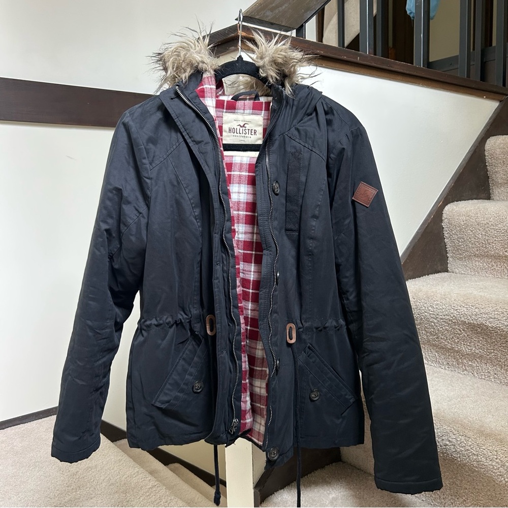 Hollister Black Hollister Faux Fur Hooded Parka Jacket - Size XL (Junior)